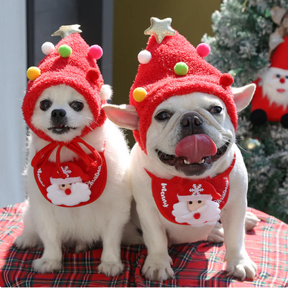 🎅🎁 Cute Pom Pom hat in the shape of a Christmas tree for pets!