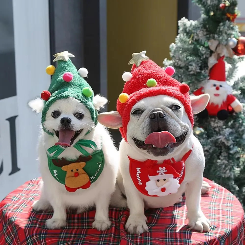 🎅🎁 Cute Pom Pom hat in the shape of a Christmas tree for pets!