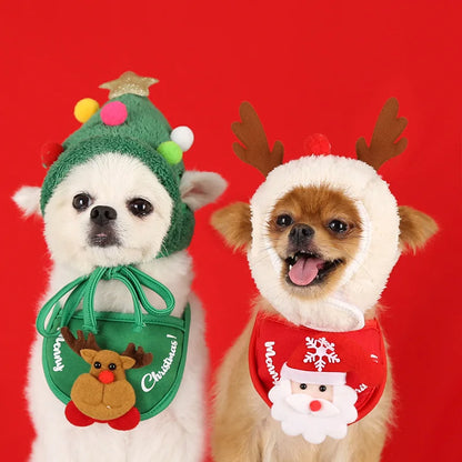 🎅🎁 Cute Pom Pom hat in the shape of a Christmas tree for pets!