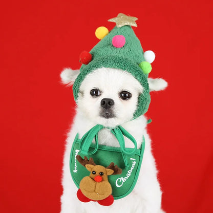 🎅🎁 Cute Pom Pom hat in the shape of a Christmas tree for pets!